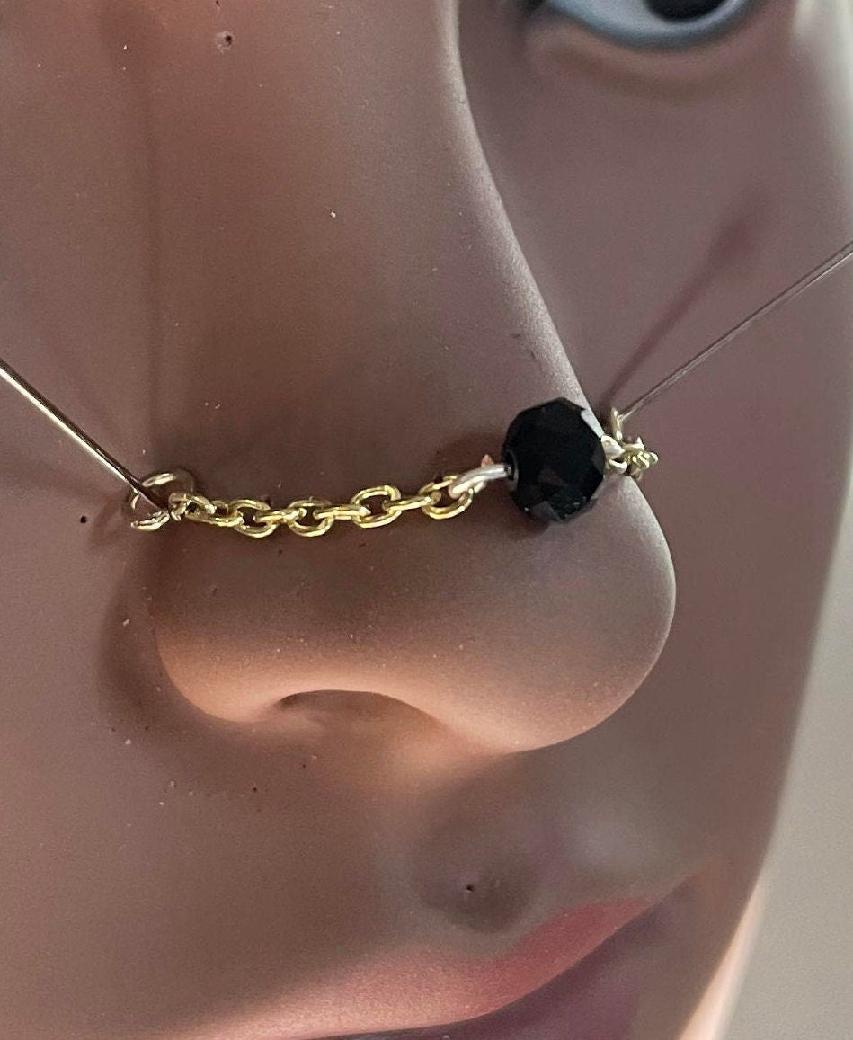 Gold Chain With Black Bead Nose Chain