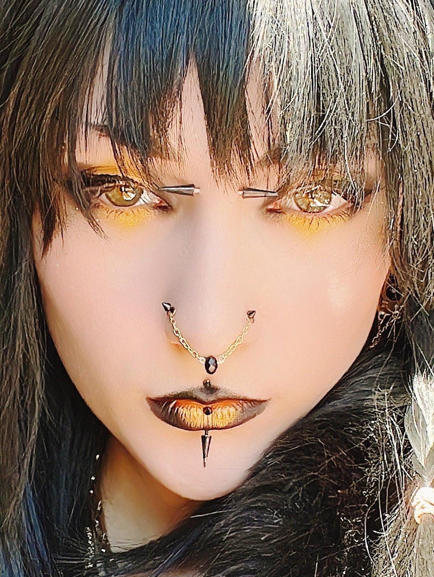 Gold Chain With Black Bead Nose Chain